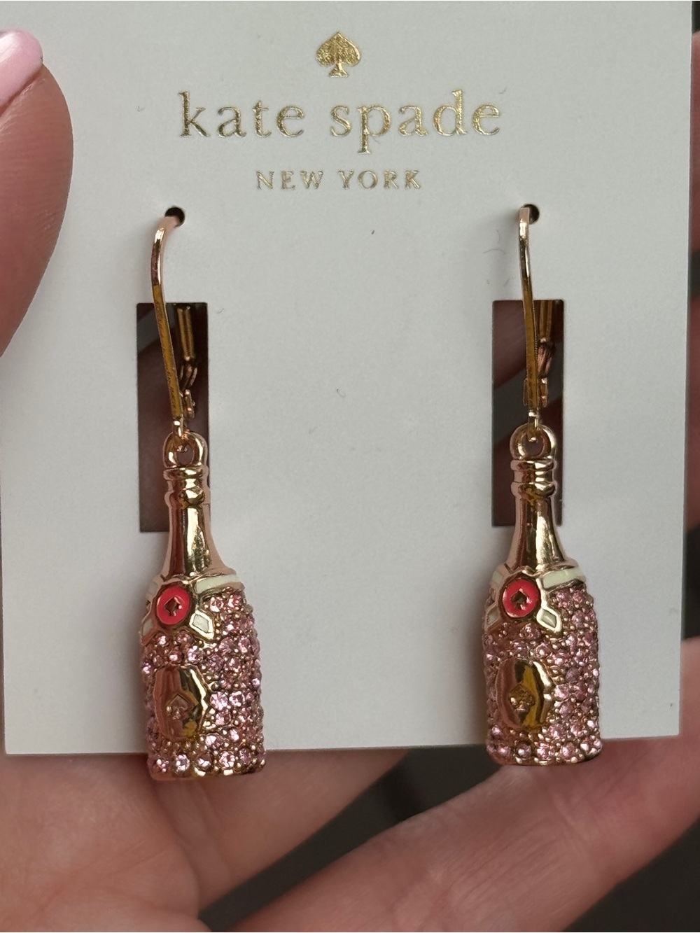 kate spade Pink and Gold Champagne Bottle Drop Earrings